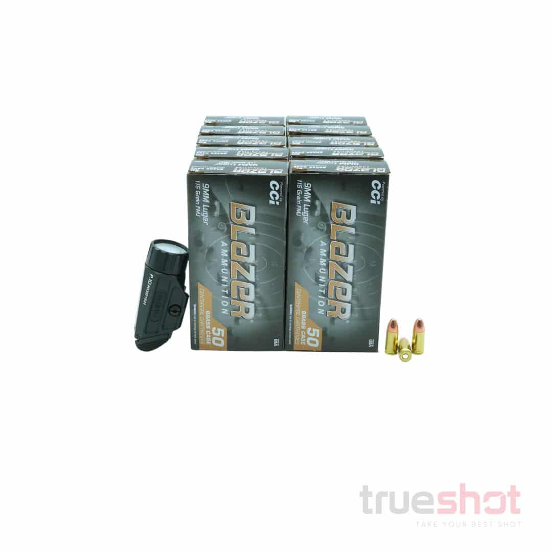 BUNDLE DEAL: Black Holosun P.ID Pistol Light and 500 Rounds of Ammo