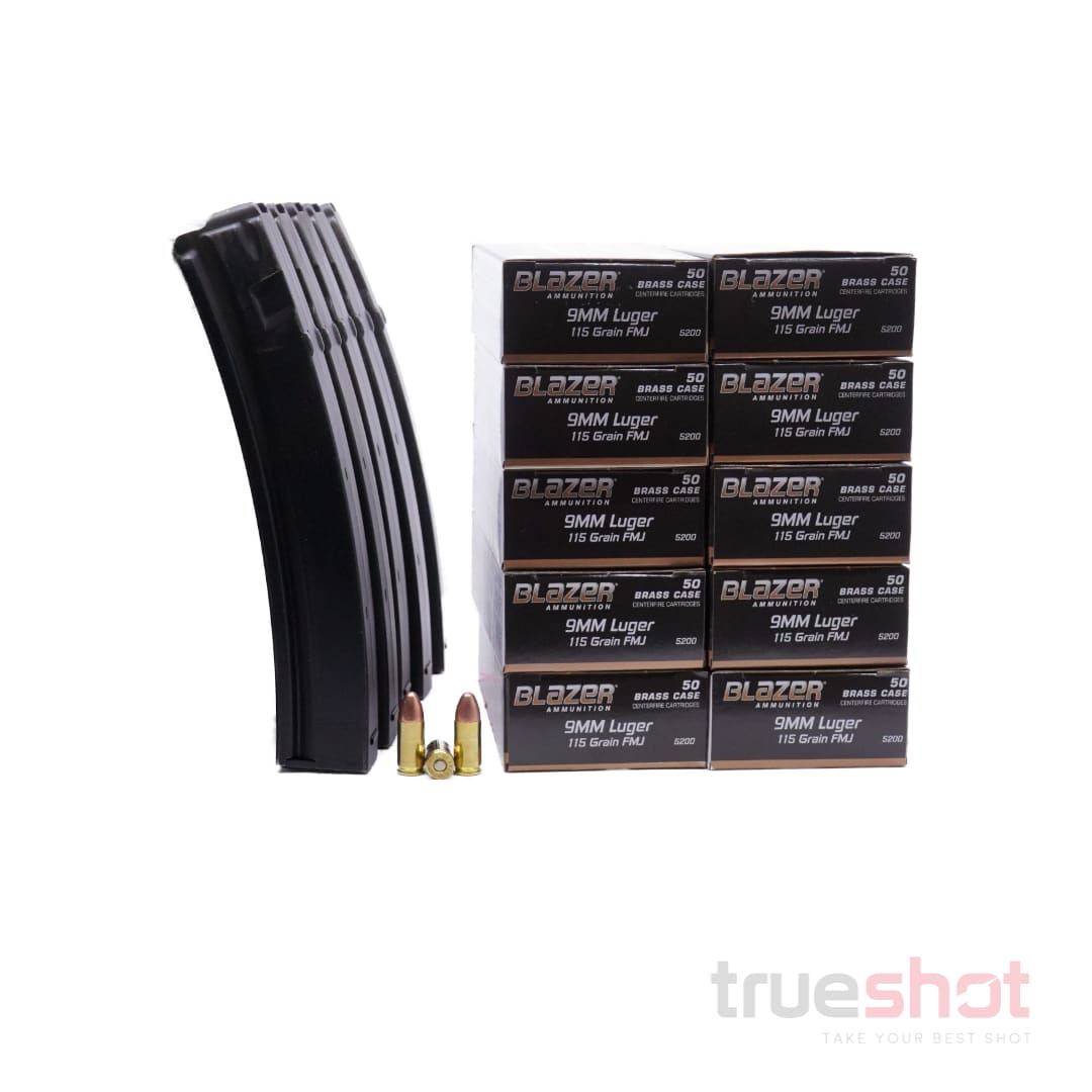 BUNDLE DEAL: 5 Black 30 Round KCI USA MP5 Steel Magazines and 500 Rounds of Ammo