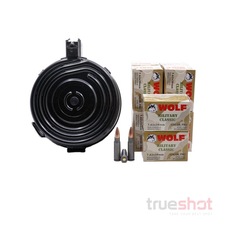 BUNDLE DEAL: Black 75 Round Steel KCI AK-47 Drum Mag and 200 Rounds of Ammo