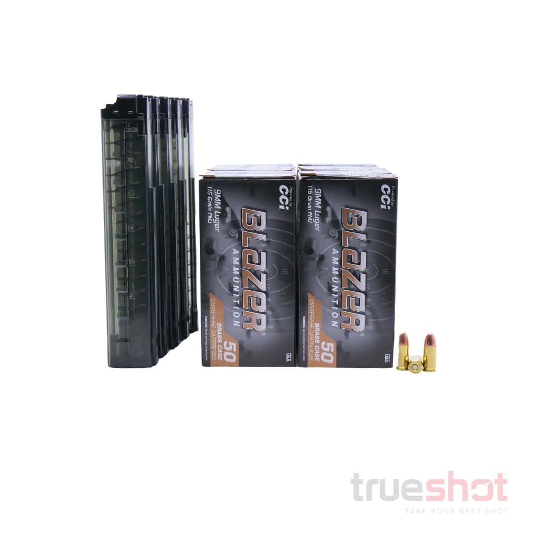 BUNDLE DEAL: 5 Translucent 30 Round KCI USA B&T APC9 Magazines and 500 Rounds of Ammo