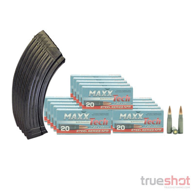 MAGAZINE BUNDLE: 5 KCI - AK-47 - 40 Round Steel Magazine with Maxxtech - Steel Series NFR - 7.62x39 - 123 Grain - FMJ - Steel - 300 Rounds