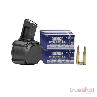 MAGAZINE DEAL: Black 60 Round Magpul PMAG D-60 Drum Magazine and 400 Rounds of Fiocchi 223 - 55 Grain - FMJ Ammo