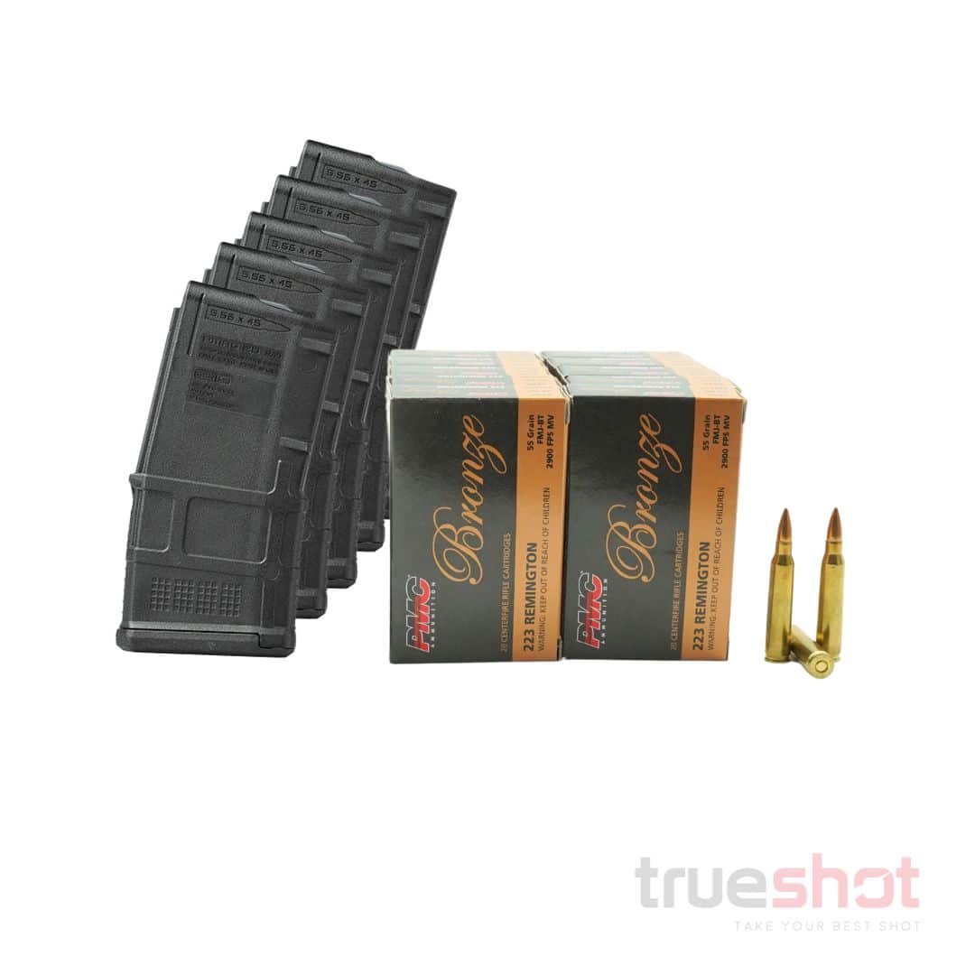 BUNDLE DEAL: 5 Black 20 Round Magpul AR-15 Magazine and 200 Rounds of Ammo