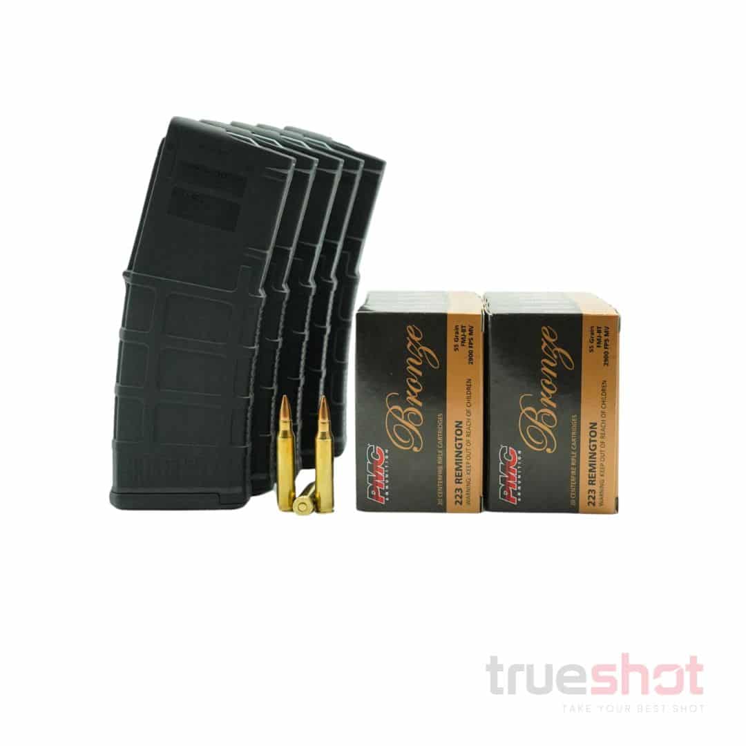 BUNDLE DEAL: CA Legal - 5 Black 10 Round Magpul AR-15 Magazines and 200 Rounds of Ammo