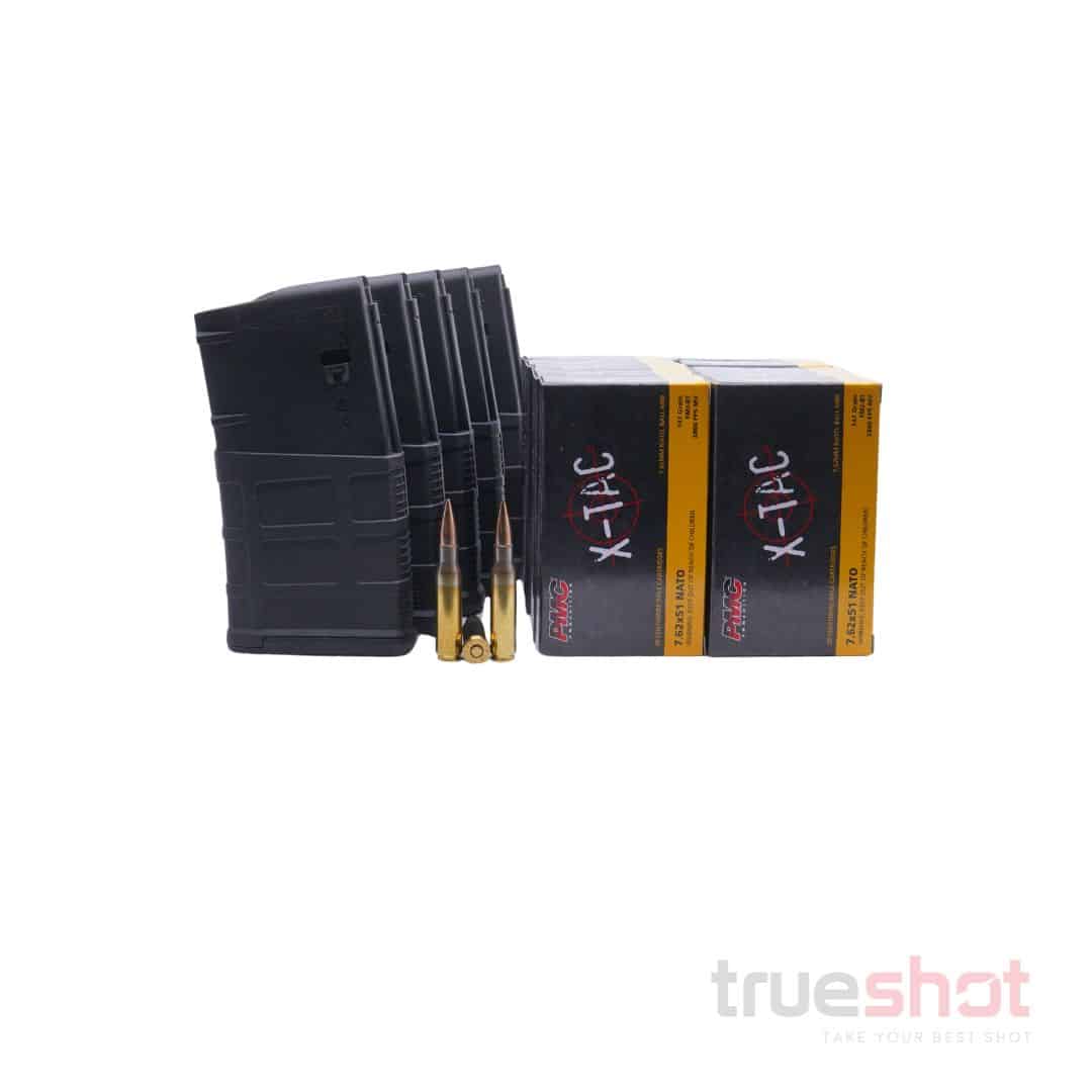 BUNDLE DEAL: 5 Black 20 Round Magpul M3 AR-10 PMAGs and 200 Rounds of Ammo