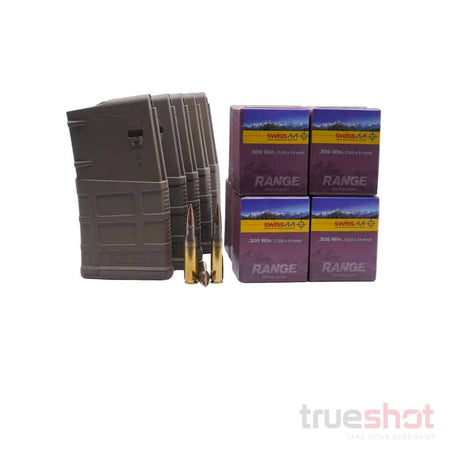 Bundle Deal: 5 Tan 20 Round Magpul M3 AR-10 PMAGs and 200 Rounds of Ammo