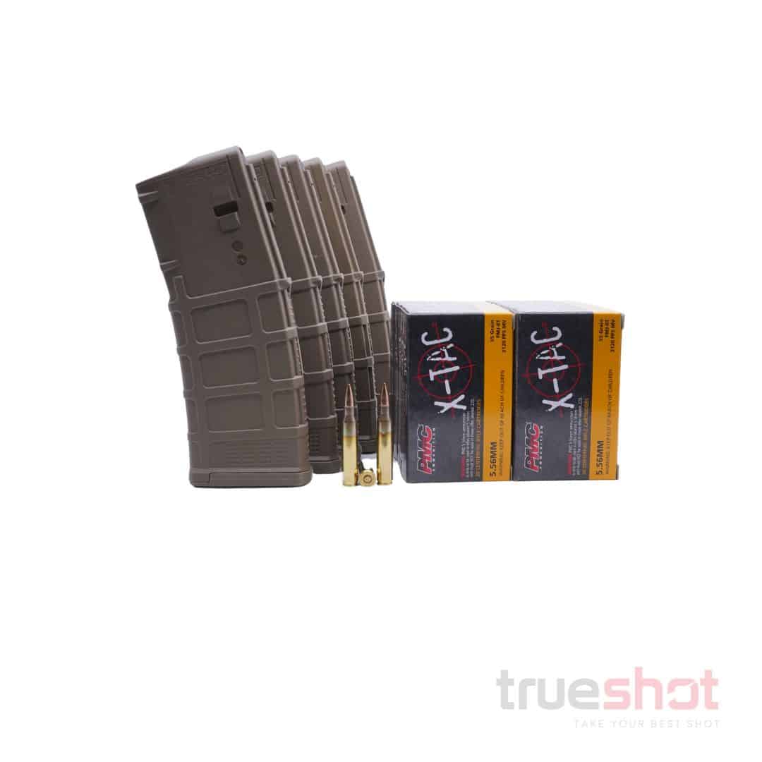 BUNDLE DEAL: 5 Tan Magpul AR-15 PMAGS and 200 Rounds of Ammo
