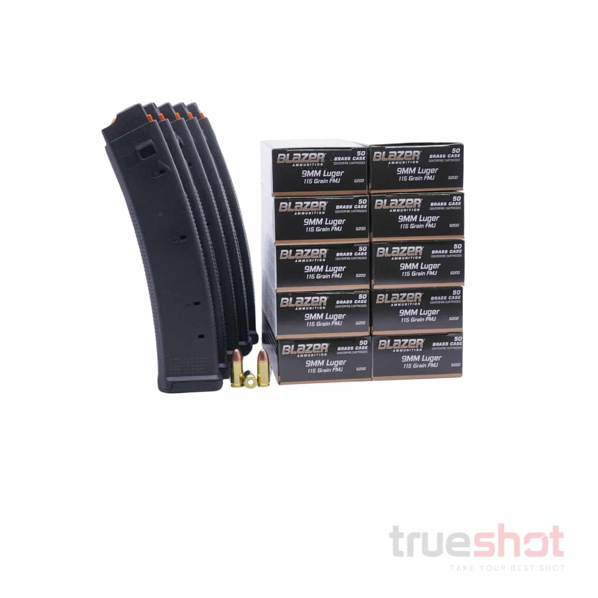 BUNDLE DEAL: 5 Black 35 Round Magpul CZ Scorpion Magazines and 500 Rounds of Ammo