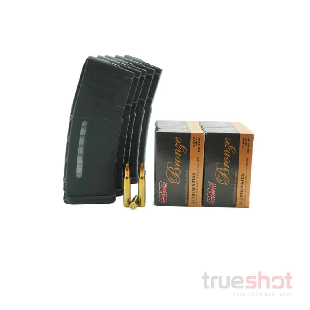 BUNDLE DEAL: 5 Black 30 Round Magpul M2 Magazines and 200 Rounds of Am ...