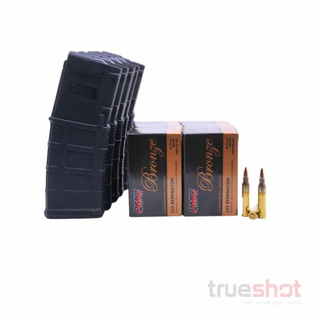 BUNDLE DEAL: 5 Black 30 Round Magpul M3 AR-15 PMAGs and 200 Rounds of Ammo