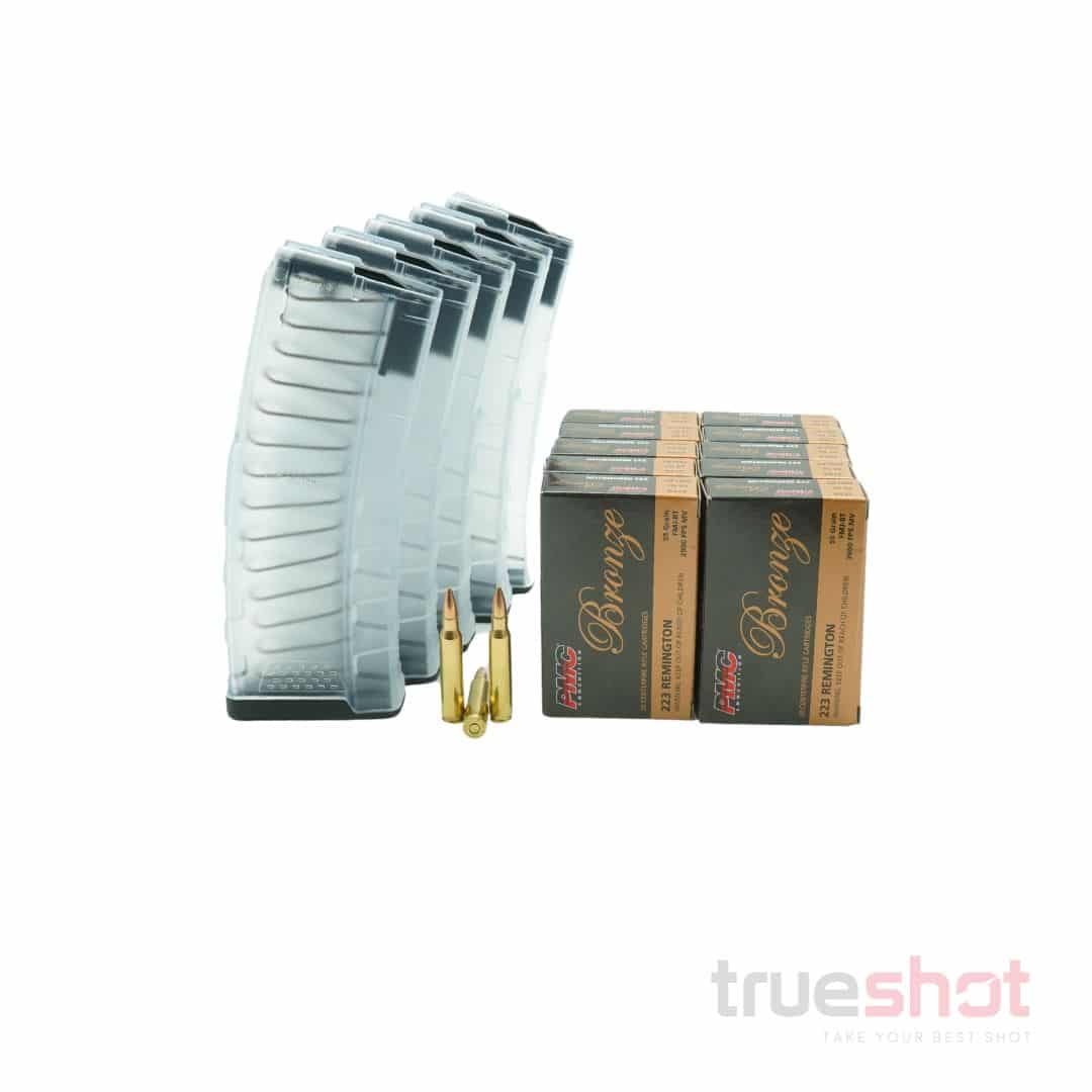 BUNDLE DEAL: 5 Translucent 30 Round MFT Extreme Duty AR-15 Magazines and 200 Rounds of Ammo