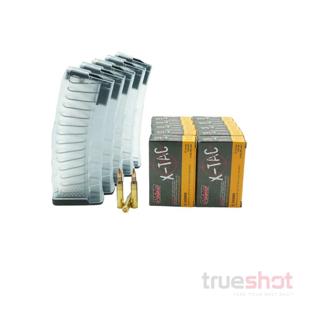 BUNDLE DEAL: 5 Translucent 30 Round MFT Extreme Duty AR-15 Magazines and 200 Rounds of Ammo