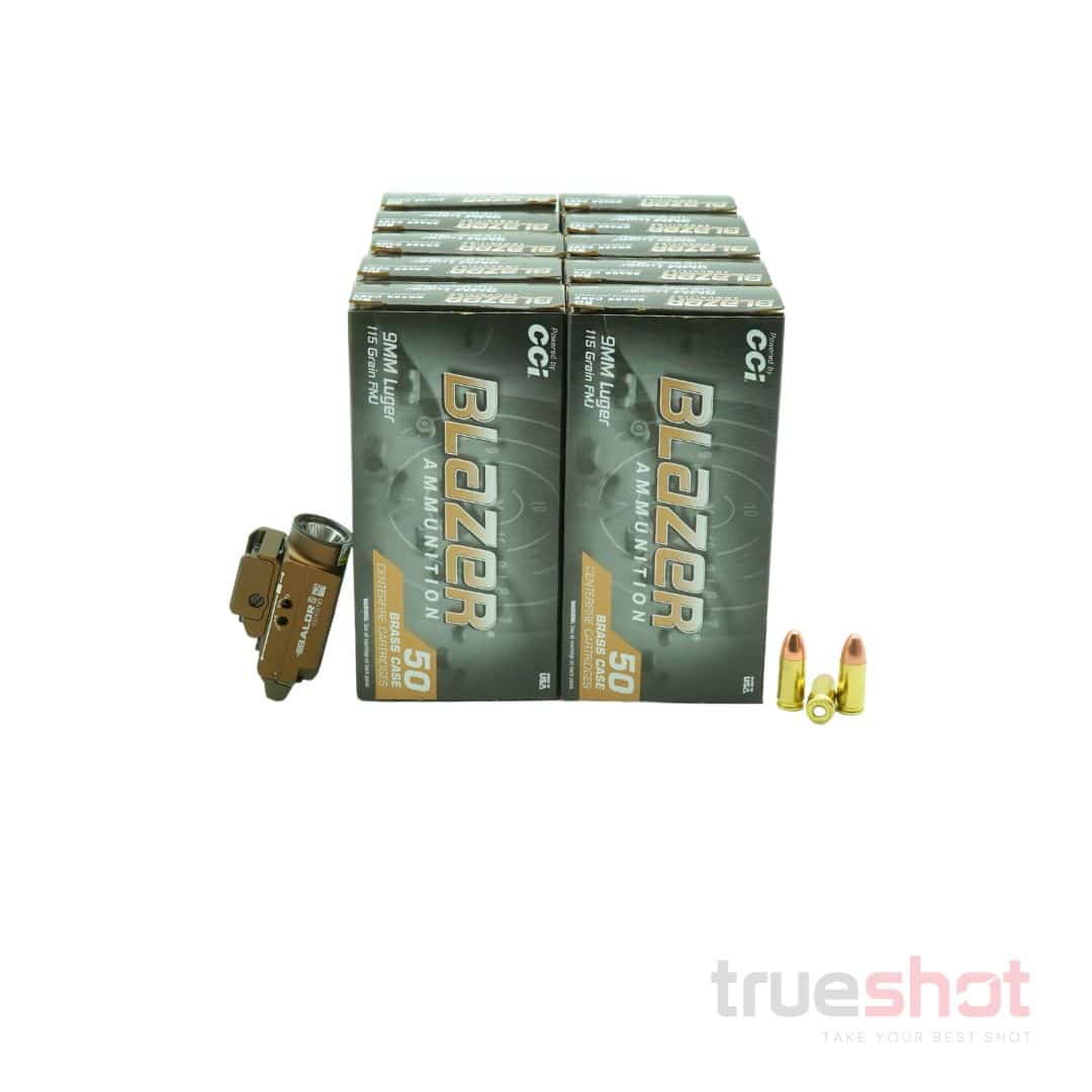 BUNDLE DEAL: Tan Olight Baldr S Pistol Flashlight and 500 Rounds of Ammo
