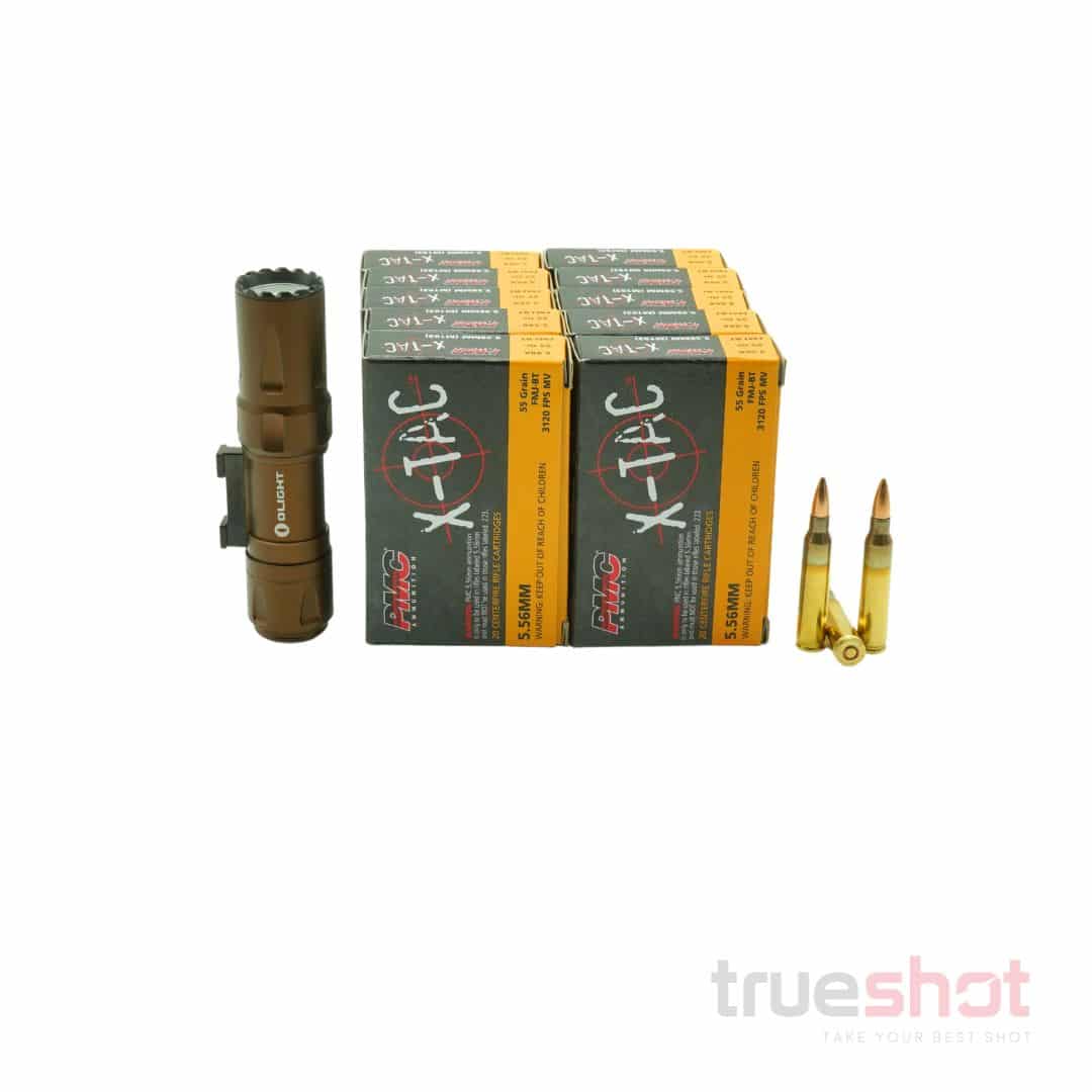 BUNDLE DEAL: Tan Olight Odin Mini Rifle Flashlight and 200 Rounds of Ammo