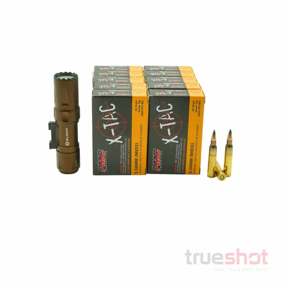 BUNDLE DEAL: Tan Olight Odin Mini Rifle Flashlight and 200 Rounds of Ammo