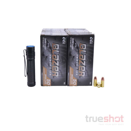 BUNDLE DEAL: Black Olight Warrior Mini 3 Tactical Flashlight and 500 Rounds of Ammo