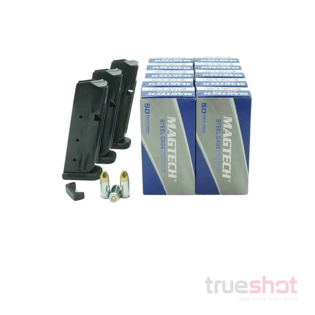 BUNDLE DEAL: 3 Black 15 Round Shield Arms S15 Steel Glock Magazines and 500 Rounds of Ammo