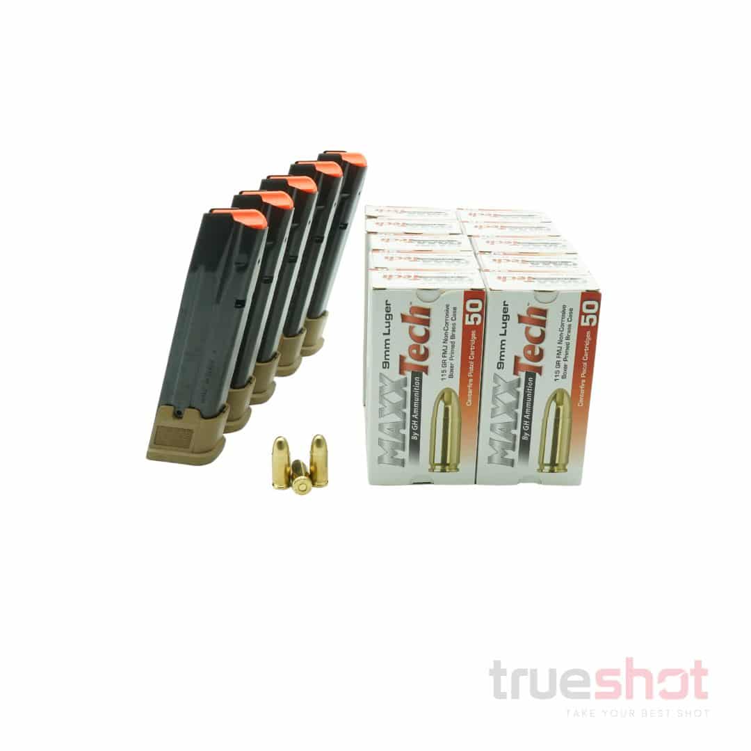 BUNDLE DEAL: 5 Coyote 21 Round Sig Sauer M17 Magazines and 500 Rounds of Ammo