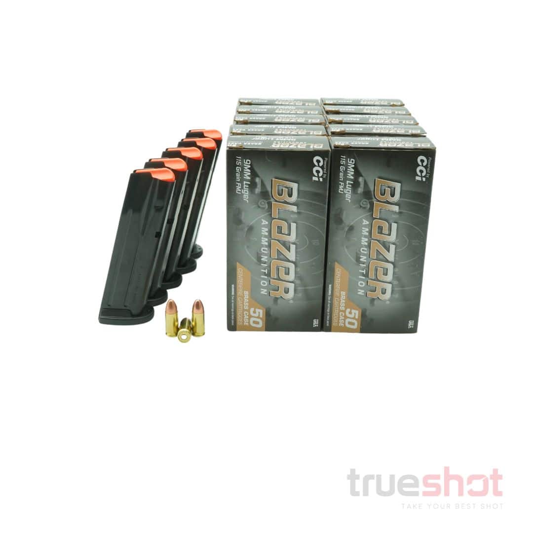 BUNDLE DEAL: 5 Black 17 Round Sig Sauer P320 Magazines and 500 Rounds of Ammo
