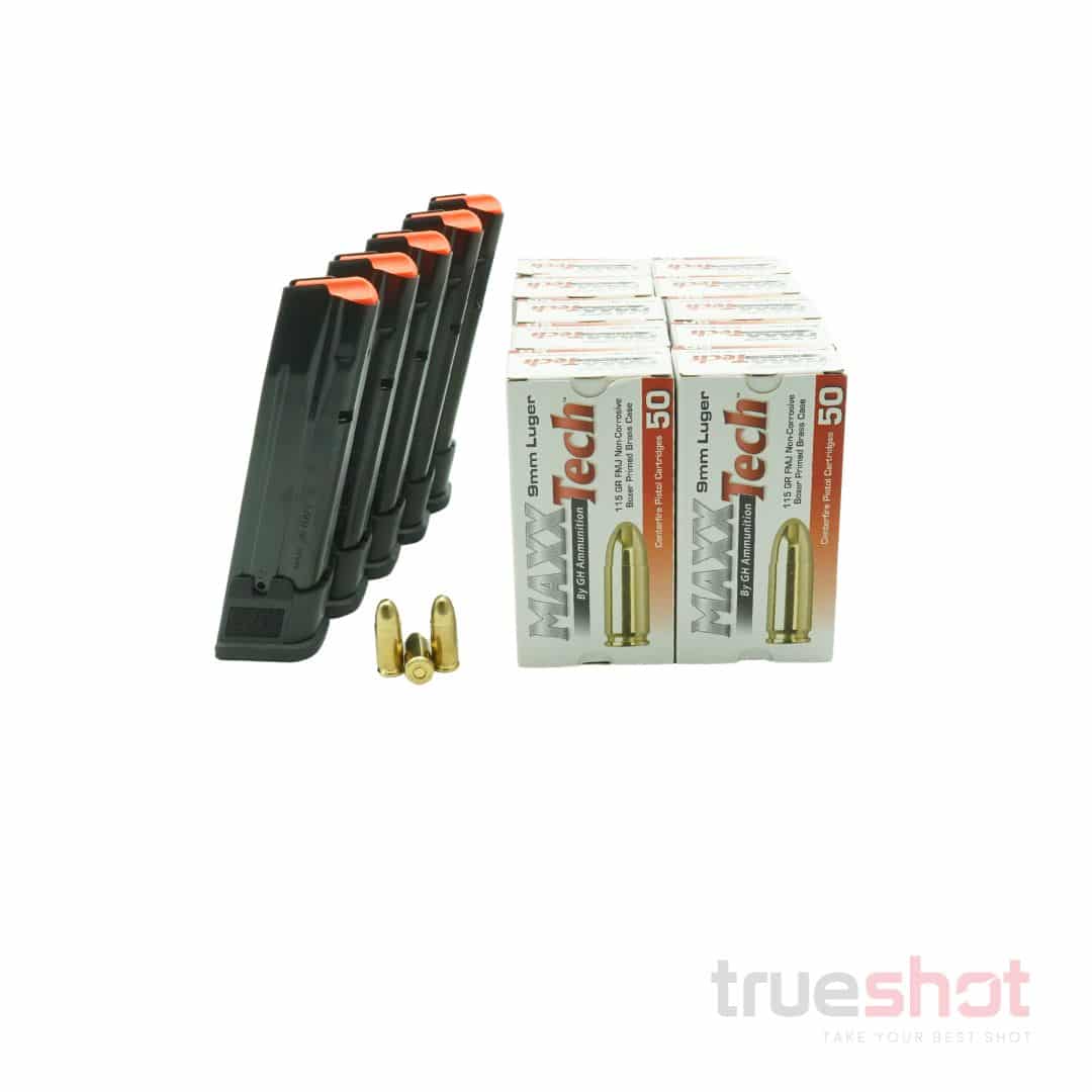 BUNDLE DEAL: 5 Black 21 Round Sig Sauer P320 Magazines and 500 Rounds of Ammo