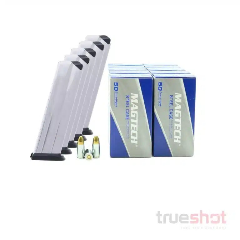 BUNDLE DEAL: 5 Stainless 16 Round Springfield XD9 Magazine and 500 Rounds of Ammo