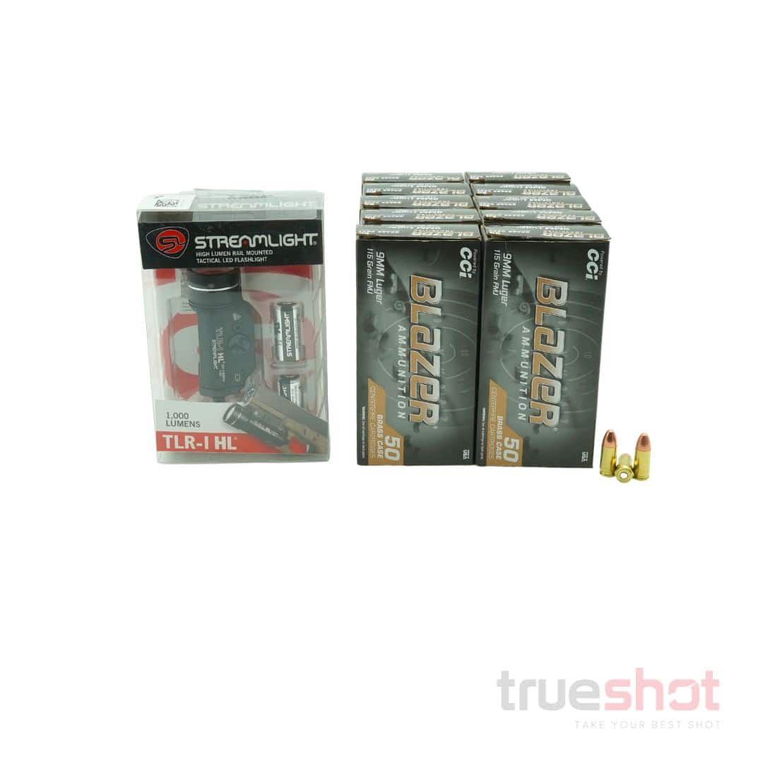BUNDLE DEAL: Black Streamlight TLR-1 Pistol Light and 500 Rounds of Ammo