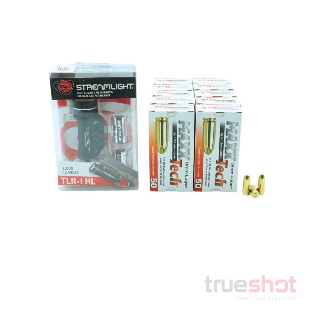 BUNDLE DEAL: Black Streamlight TLR-1 Pistol Light and 500 Rounds of Ammo