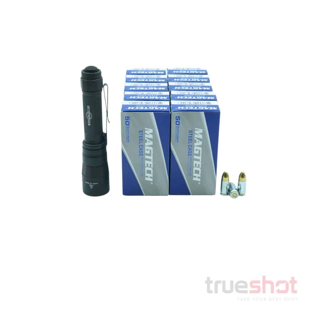 BUNDLE DEAL: Black Surefire EDC2-SFT Turbo Everyday Carry Flashlight and 500 Rounds of Ammo