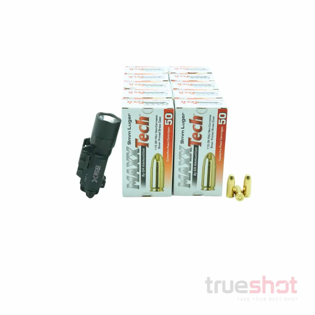 BUNDLE DEAL: Black Surefire X300T-A Pistol Flashlight and 500 Rounds of Ammo