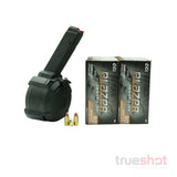 Bundle Deal: Magpul PMAG D-50 GL9 PCC Black 50 Round Glock Drum Magazine and 500 Rounds of Ammo