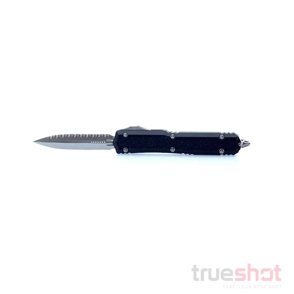 Microtech - 206-12S - Makora Signature Series - DE - Stonewash -Full Serrated - Aluminum W/traction inlays - Premium Steel - 3.30"