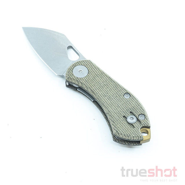 Giant Mouse ACE Nibbler, Green Canvas Micarta, Stonewash, 1.9Inch Blade Length