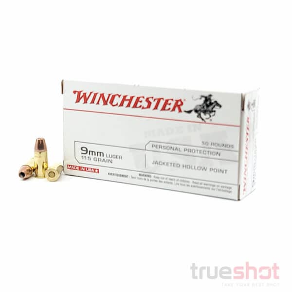 Winchester 9mm Ammo 115 Grain, JHP Hollow Point, 50 Round Box